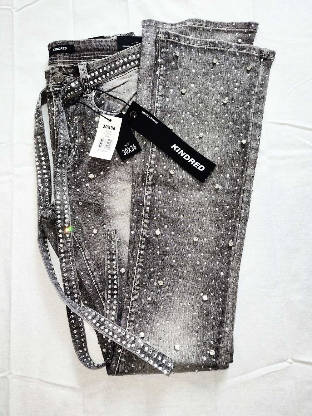 NWT Kindred Rhinestone Embellished Gray Denim Jeans Men’s 32x36